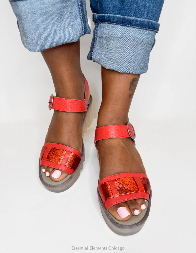 Fly London Metallic Sandal, Red - Image 4